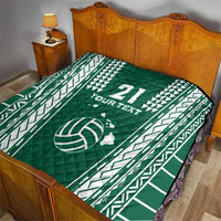 Polynesian Hawaii Volleyball Custom Quilt Green Kakau with Map Motif