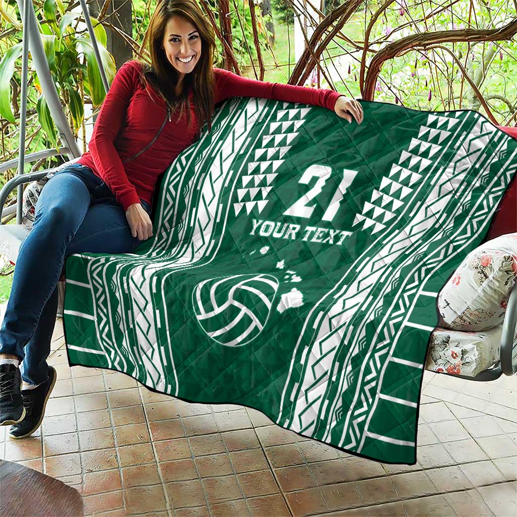 Polynesian Hawaii Volleyball Custom Quilt Green Kakau with Map Motif