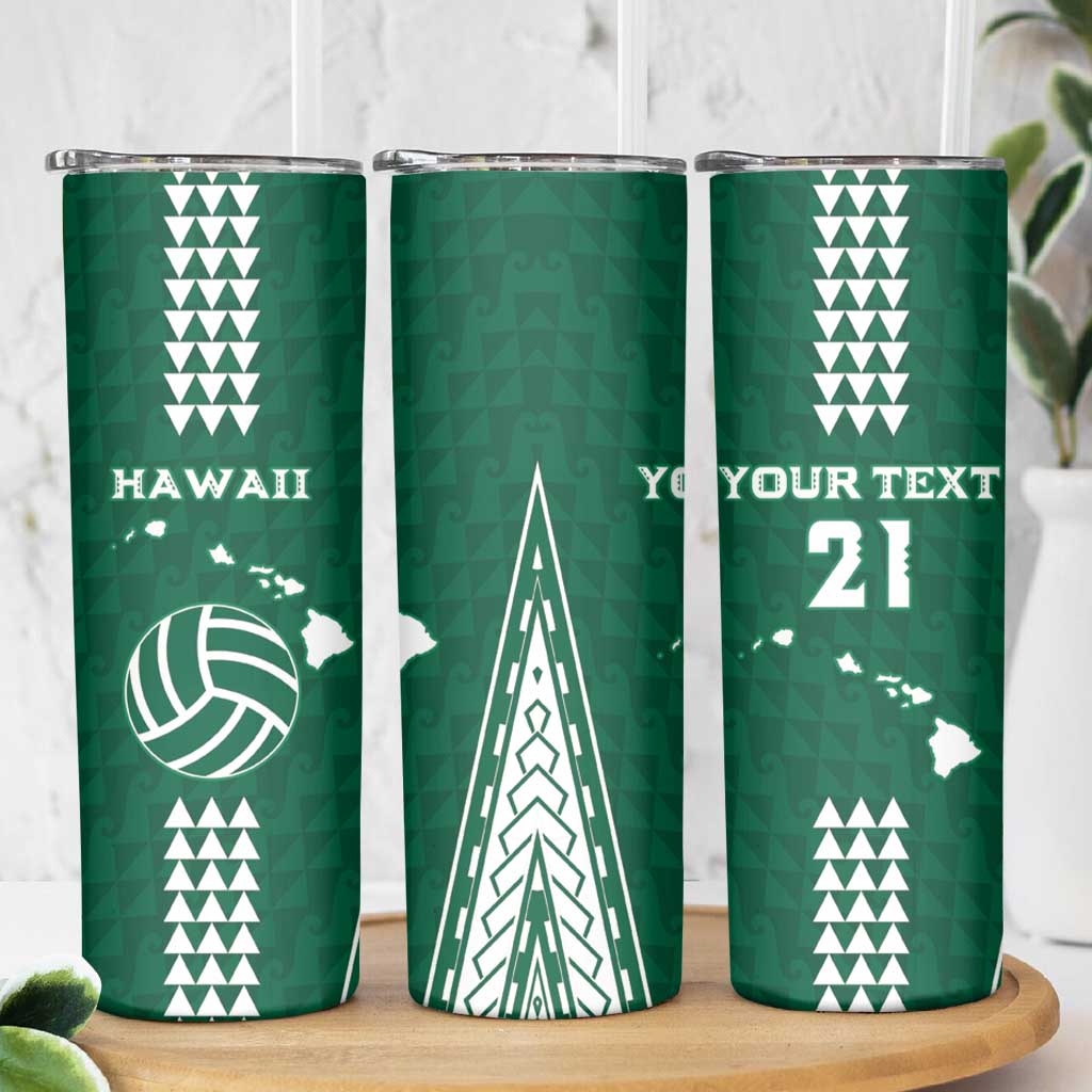 Polynesian Hawaii Volleyball Custom Skinny Tumbler Green Kakau with Map Motif