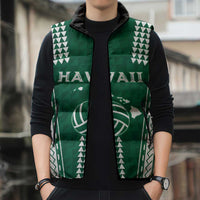 Polynesian Hawaii Volleyball Custom Sleeveless Puffer Jacket Green Kakau with Map Motif - Polynesian Pride