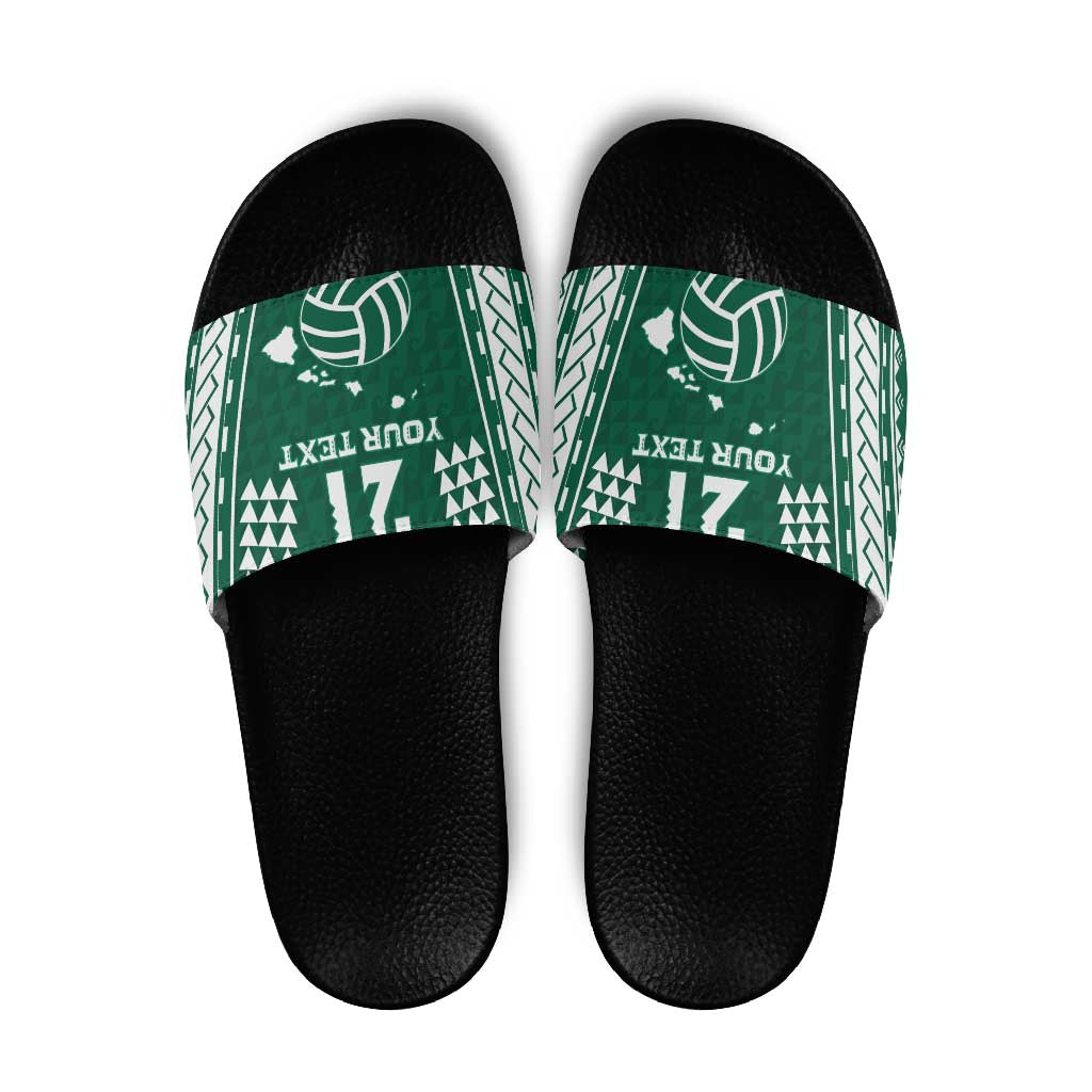 Polynesian Hawaii Volleyball Custom Slide Sandals Green Kakau with Map Motif - Polynesian Pride