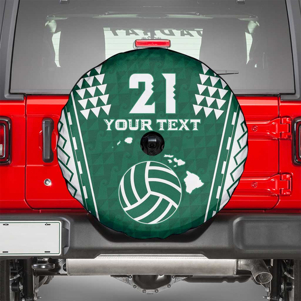 Polynesian Hawaii Volleyball Custom Spare Tire Cover Green Kakau with Map Motif