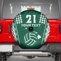 Polynesian Hawaii Volleyball Custom Spare Tire Cover Green Kakau with Map Motif