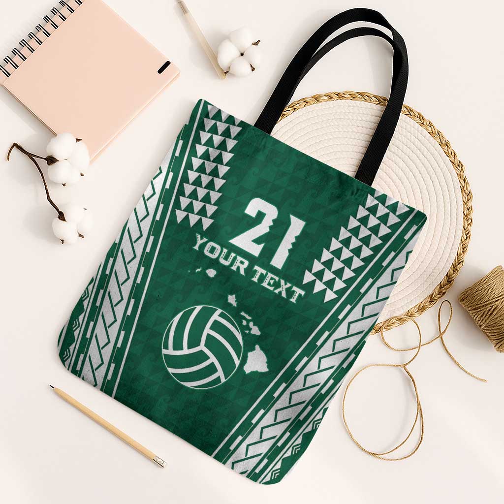 Polynesian Hawaii Volleyball Custom Tote Bag Green Kakau with Map Motif - Polynesian Pride