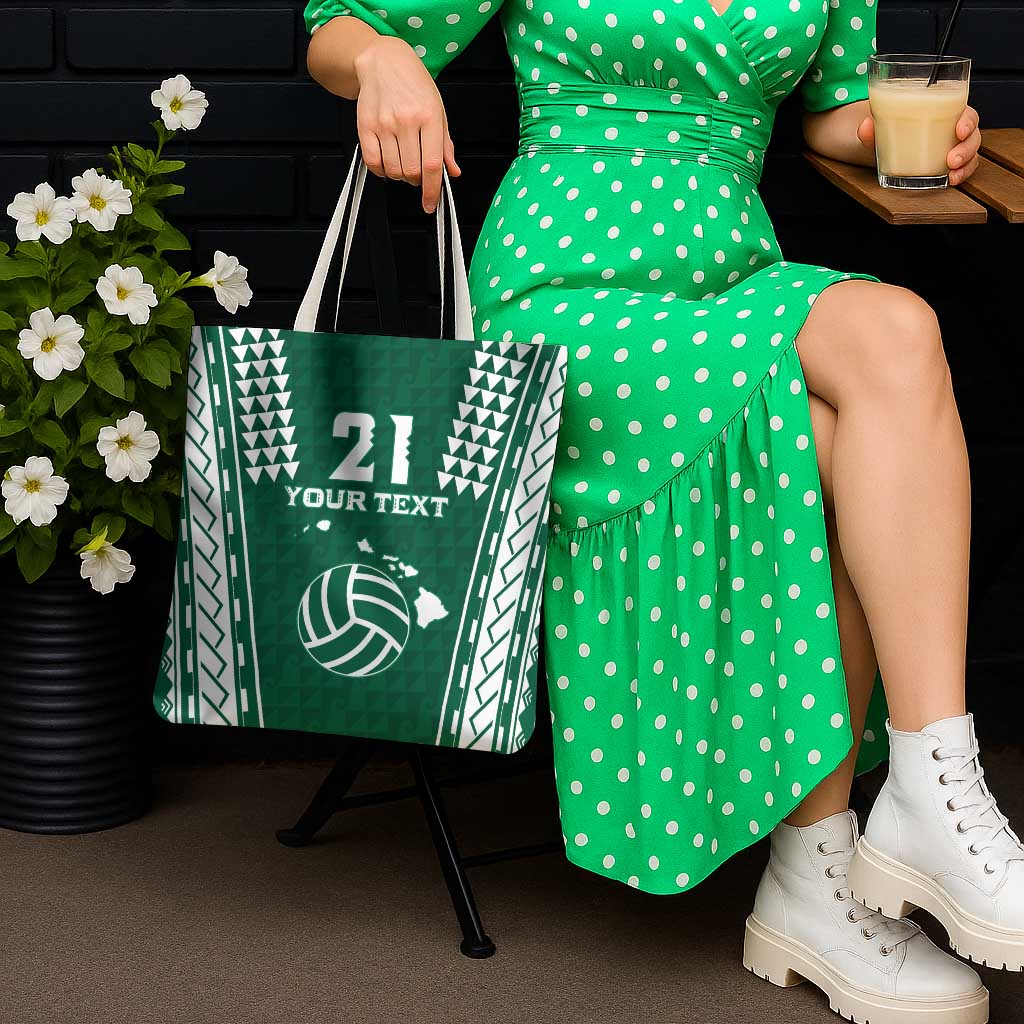 Polynesian Hawaii Volleyball Custom Tote Bag Green Kakau with Map Motif - Polynesian Pride