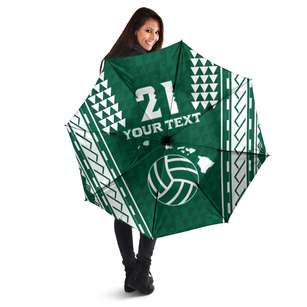 Polynesian Hawaii Volleyball Custom Umbrella Green Kakau with Map Motif - Polynesian Pride