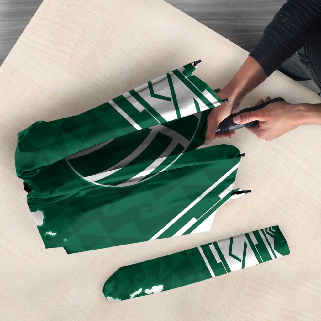 Polynesian Hawaii Volleyball Custom Umbrella Green Kakau with Map Motif - Polynesian Pride
