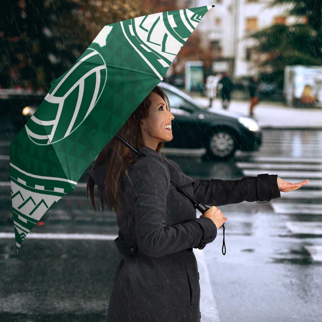 Polynesian Hawaii Volleyball Custom Umbrella Green Kakau with Map Motif - Polynesian Pride