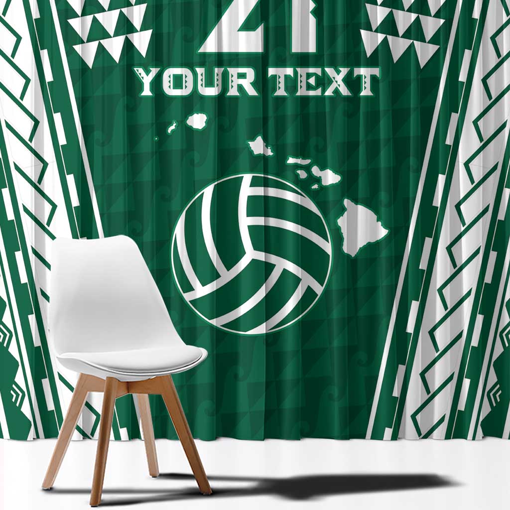 Polynesian Hawaii Volleyball Custom Window Curtain Green Kakau with Map Motif