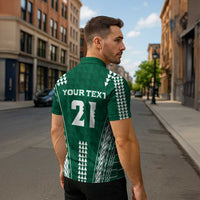 Polynesian Hawaii Volleyball Custom Zipper Polo Shirt Green Kakau with Map Motif - Polynesian Pride