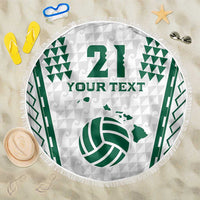 Polynesian Hawaii Volleyball Custom Beach Blanket White Kakau with Map Motif