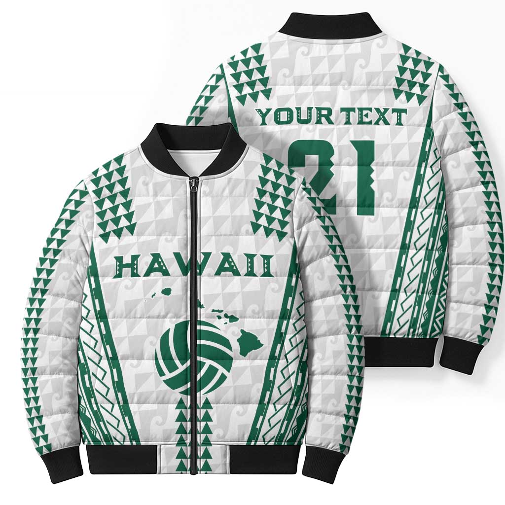 Polynesian Hawaii Volleyball Custom Bomber Puffer Jacket White Kakau with Map Motif - Polynesian Pride