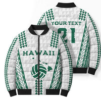 Polynesian Hawaii Volleyball Custom Bomber Puffer Jacket White Kakau with Map Motif - Polynesian Pride