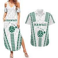 Polynesian Hawaii Volleyball Custom Couples Matching Summer Maxi Dress and Hawaiian Shirt White Kakau with Map Motif