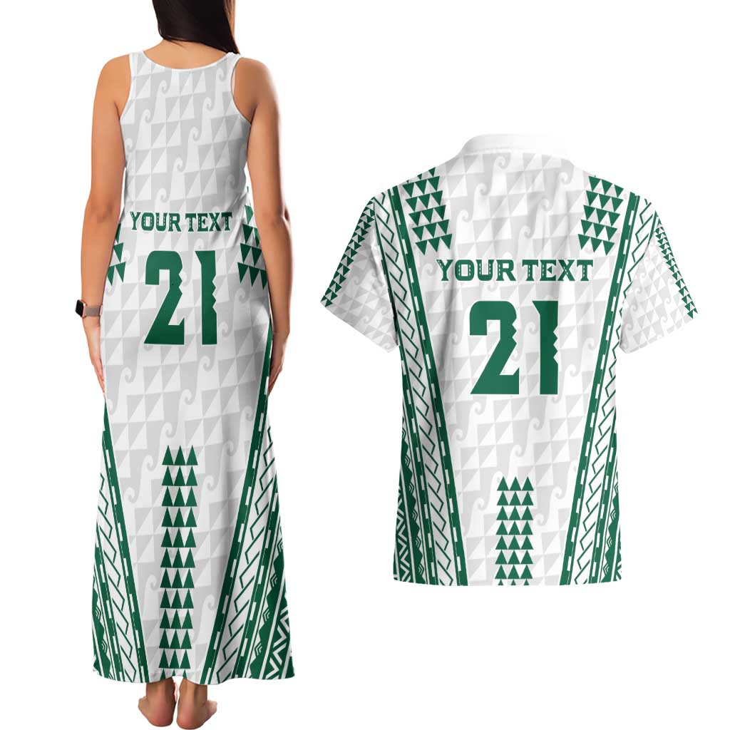 Polynesian Hawaii Volleyball Custom Couples Matching Tank Maxi Dress and Hawaiian Shirt White Kakau with Map Motif