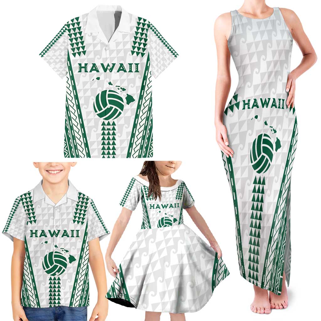 Polynesian Hawaii Volleyball Custom Family Matching Tank Maxi Dress and Hawaiian Shirt White Kakau with Map Motif