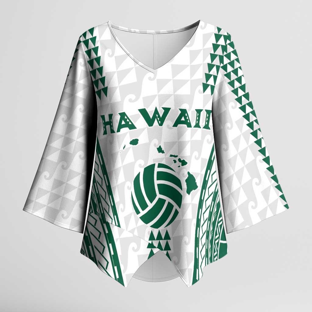 Polynesian Hawaii Volleyball Custom Kimono Sleeve Blouse White Kakau with Map Motif - Polynesian Pride