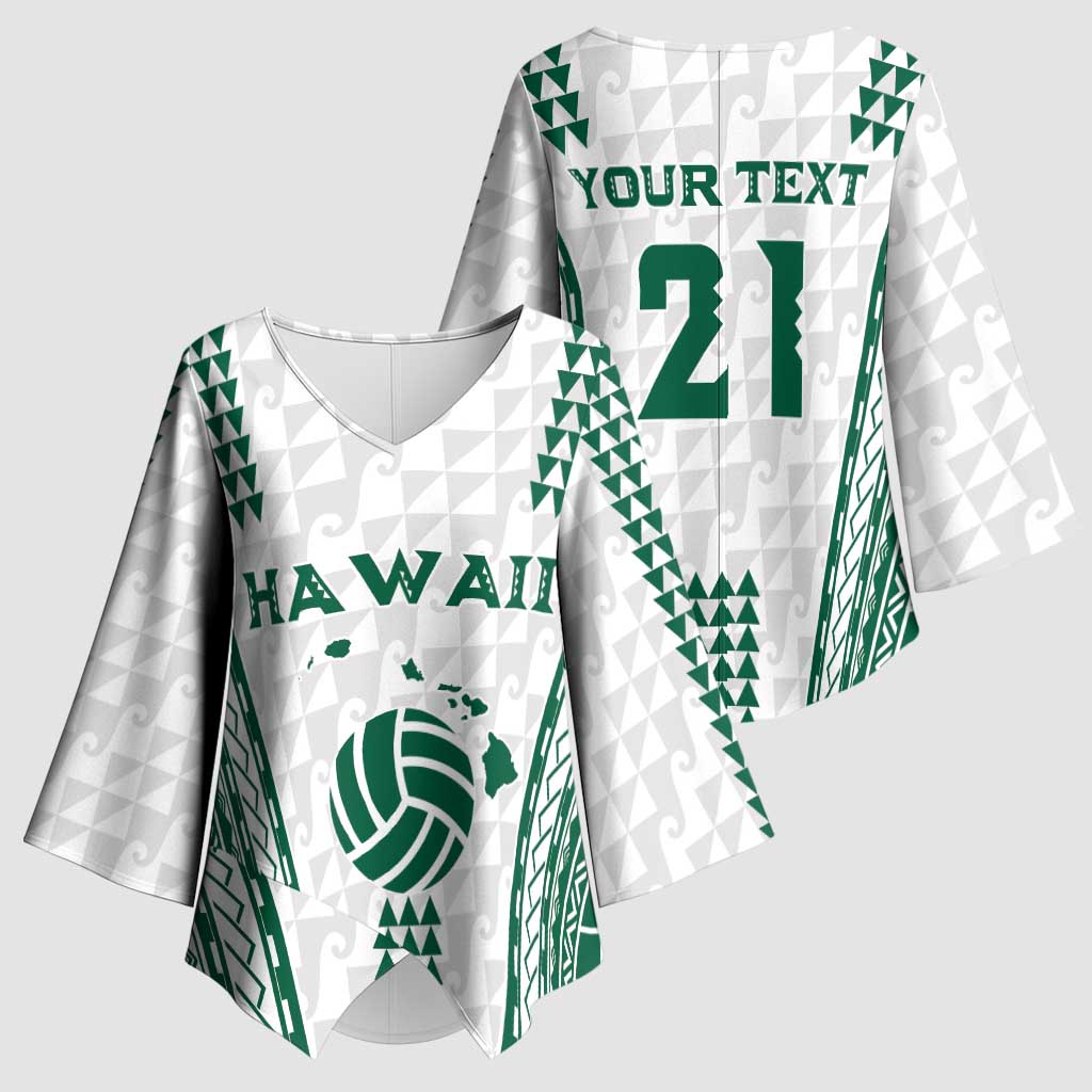 Polynesian Hawaii Volleyball Custom Kimono Sleeve Blouse White Kakau with Map Motif - Polynesian Pride