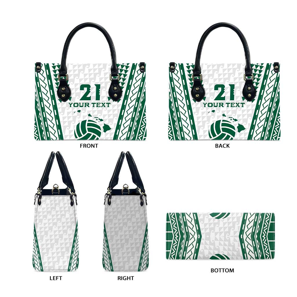 Polynesian Hawaii Volleyball Custom Leather Bag White Kakau with Map Motif - Polynesian Pride