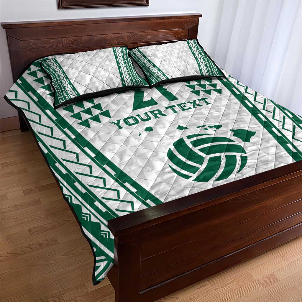 Polynesian Hawaii Volleyball Custom Quilt Bed Set White Kakau with Map Motif