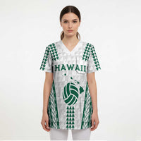 Polynesian Hawaii Volleyball Custom Scrub Top White Kakau with Map Motif - Polynesian Pride