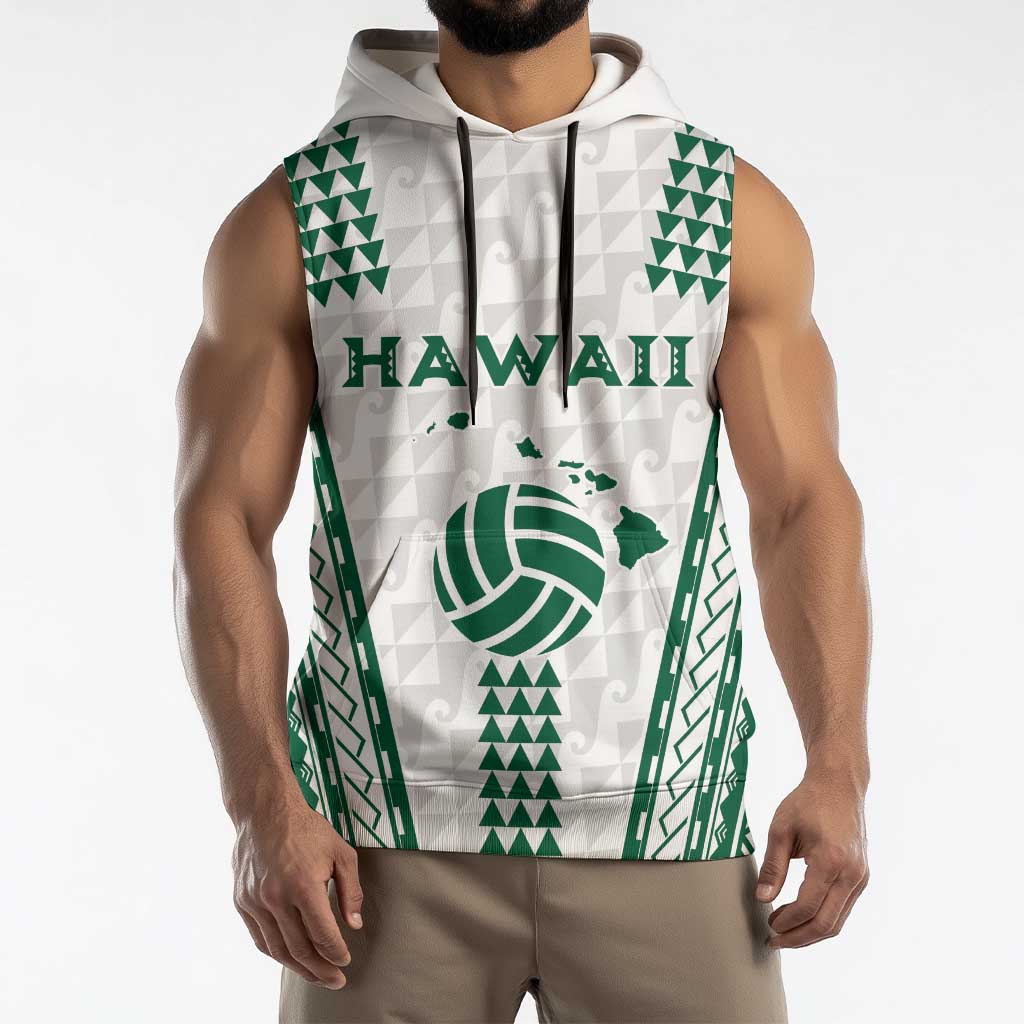 Polynesian Hawaii Volleyball Custom Sleeveless Hoodie White Kakau with Map Motif - Polynesian Pride