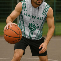 Polynesian Hawaii Volleyball Custom Sleeveless Hoodie White Kakau with Map Motif - Polynesian Pride