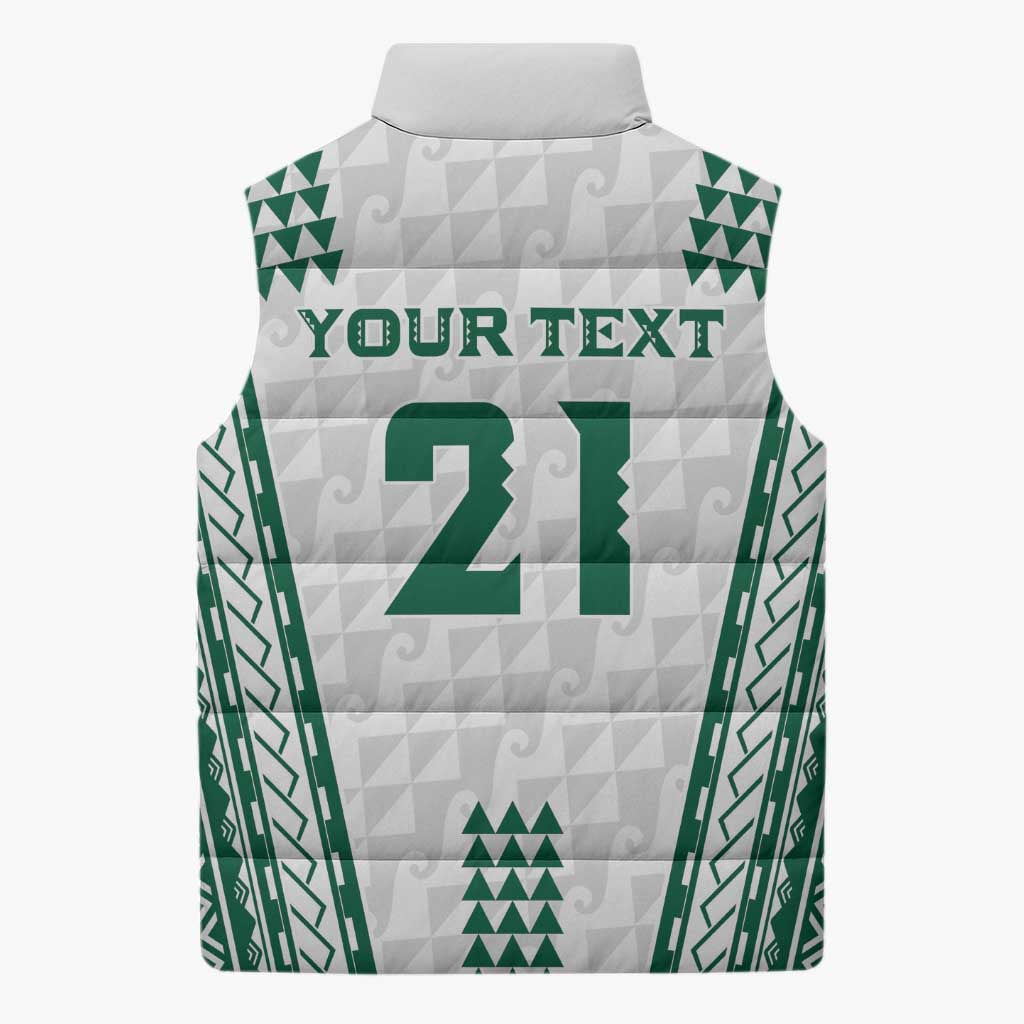 Polynesian Hawaii Volleyball Custom Sleeveless Puffer Jacket White Kakau with Map Motif - Polynesian Pride