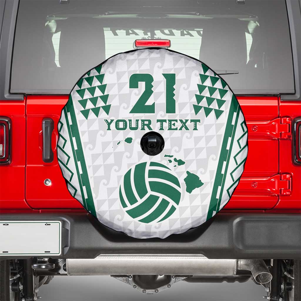 Polynesian Hawaii Volleyball Custom Spare Tire Cover White Kakau with Map Motif
