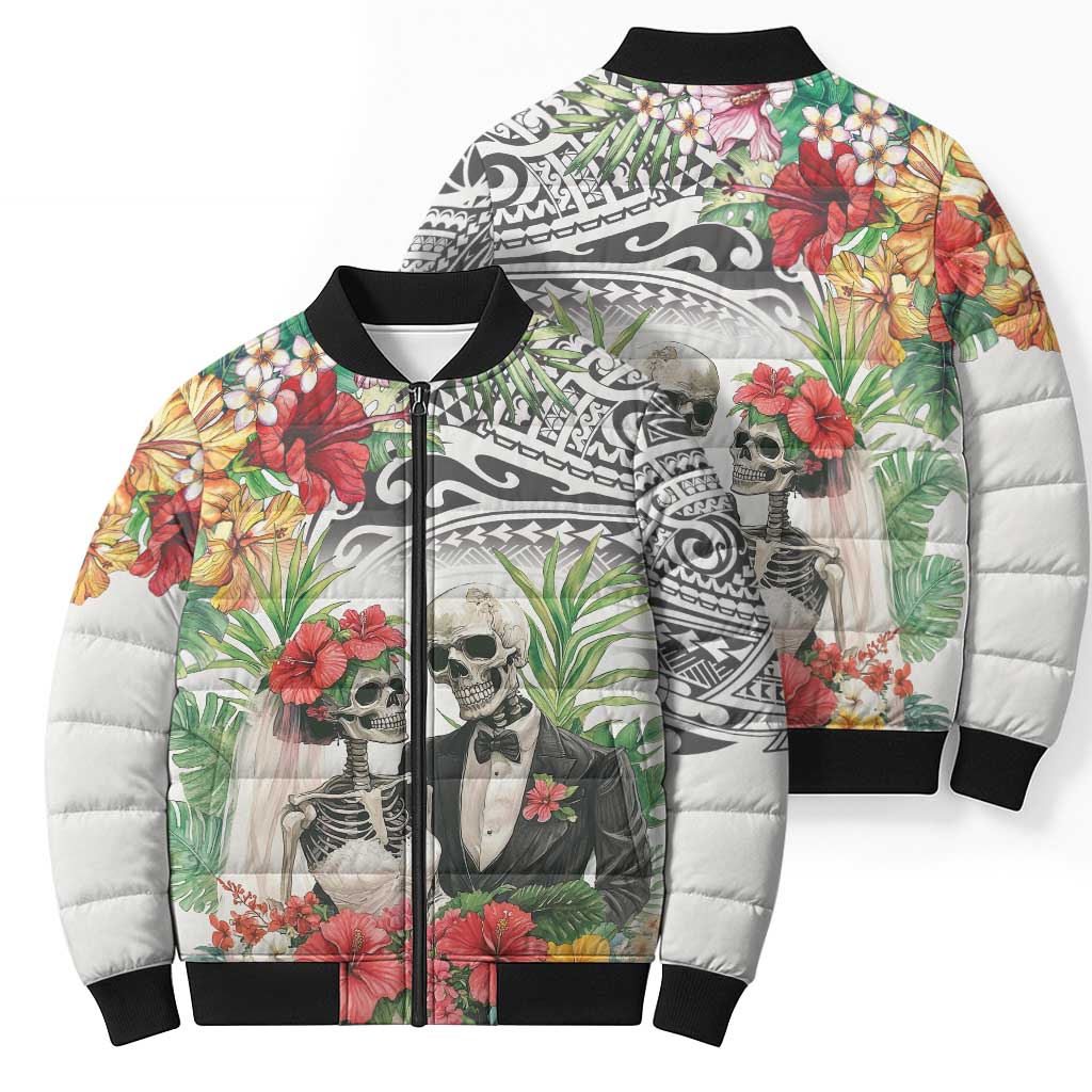 Skeleton Love for Valentine’s Day Bomber Puffer Jacket Polynesian Tribal Love Forever - Polynesian Pride