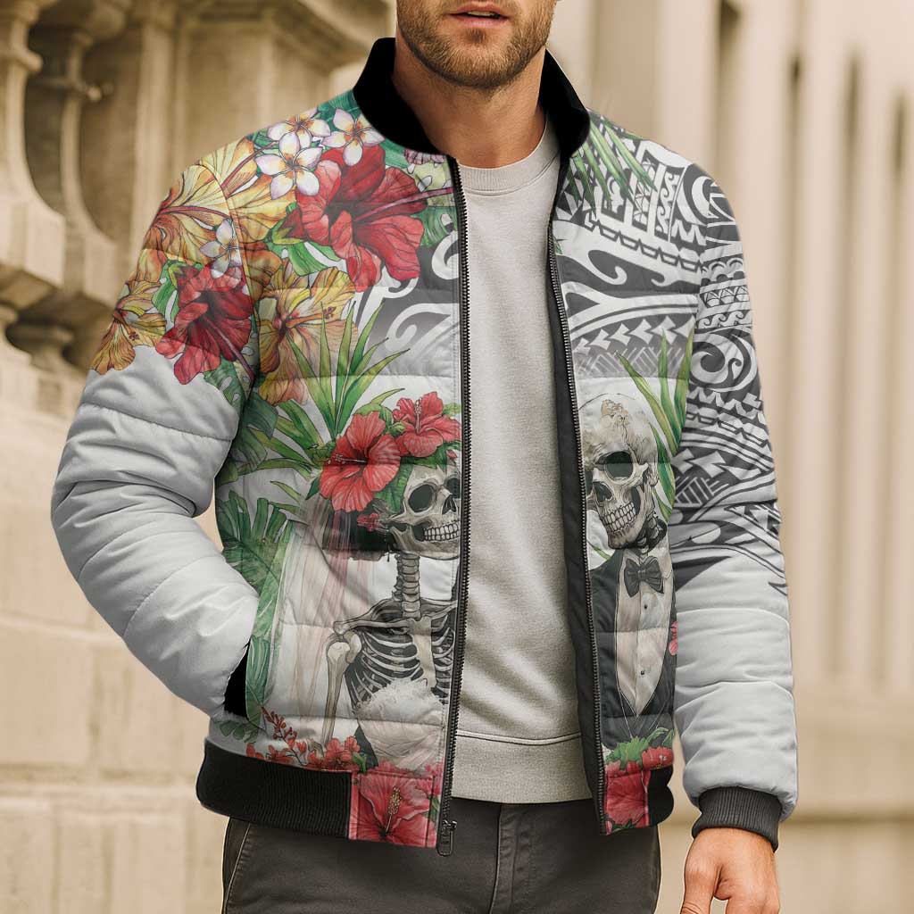 Skeleton Love for Valentine’s Day Bomber Puffer Jacket Polynesian Tribal Love Forever - Polynesian Pride