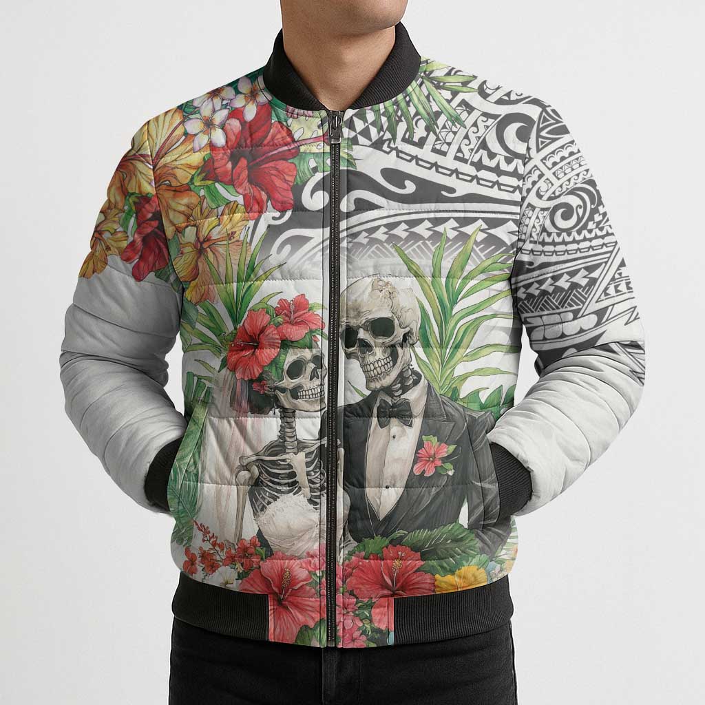 Skeleton Love for Valentine’s Day Bomber Puffer Jacket Polynesian Tribal Love Forever - Polynesian Pride