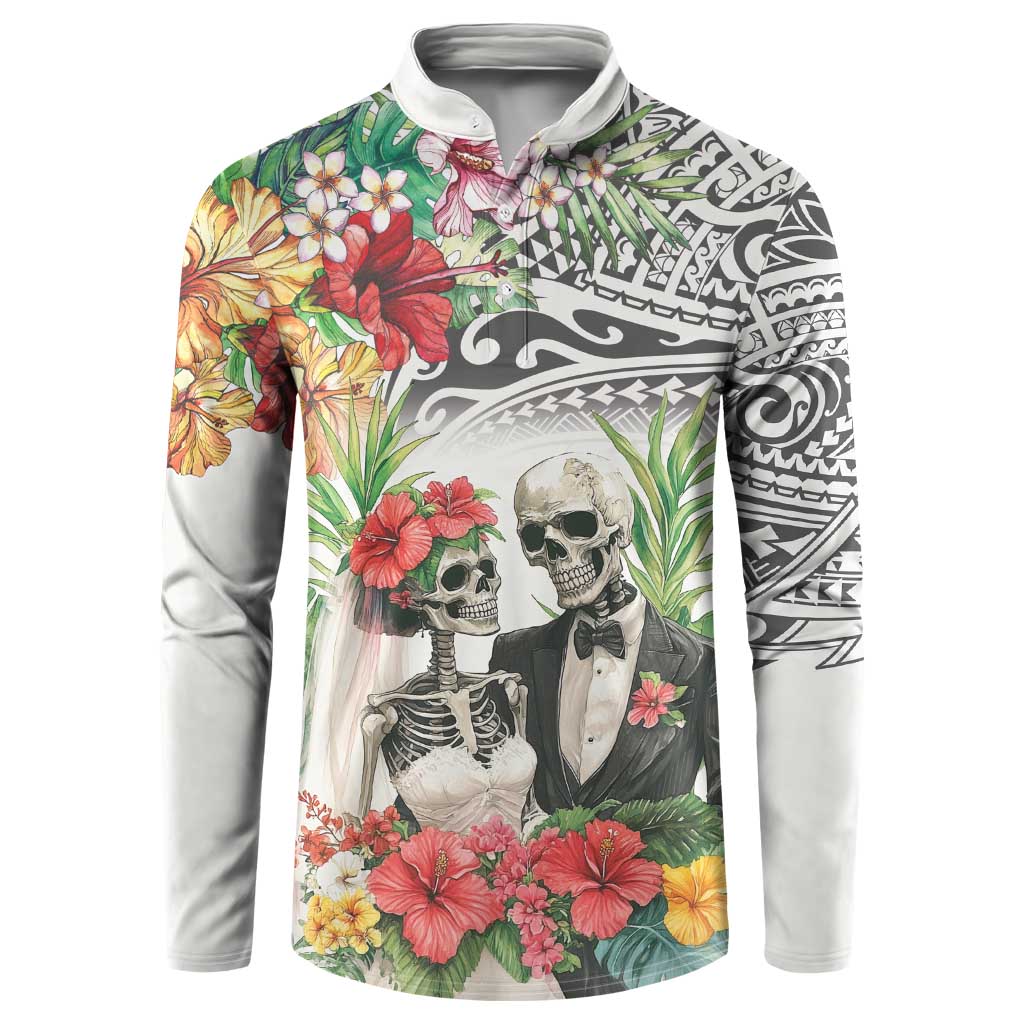 Skeleton Love for Valentine’s Day Button Sweatshirt Polynesian Tribal Love Forever
