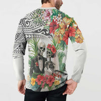 Skeleton Love for Valentine’s Day Button Sweatshirt Polynesian Tribal Love Forever