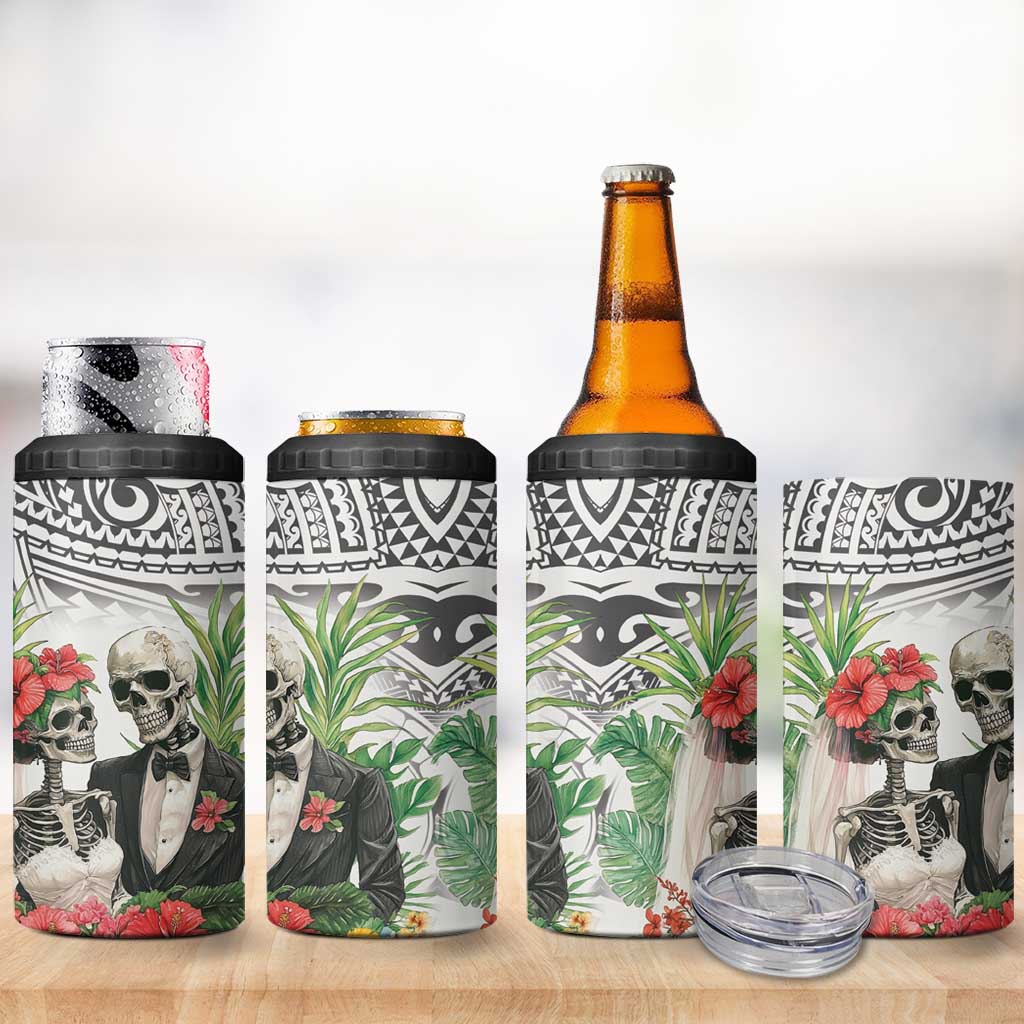 Skeleton Love for Valentine’s Day 4 in 1 Can Cooler Tumbler Polynesian Tribal Love Forever