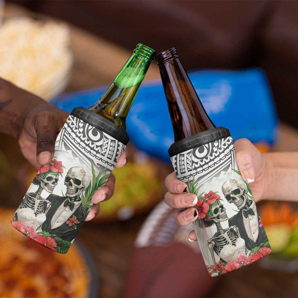 Skeleton Love for Valentine’s Day 4 in 1 Can Cooler Tumbler Polynesian Tribal Love Forever