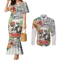 Skeleton Love for Valentine’s Day Couples Matching Mermaid Dress and Long Sleeve Button Shirt Polynesian Tribal Love Forever