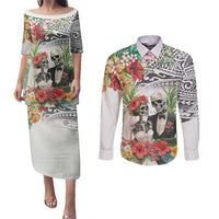 Skeleton Love for Valentines Day Couples Matching Puletasi and Long Sleeve Button Shirt Polynesian Tribal Love Forever LT9 White - Polynesian Pride
