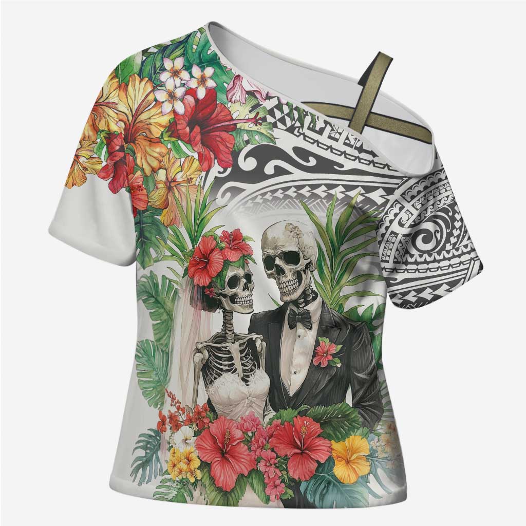 Skeleton Love for Valentine’s Day Cross Shoulder Shirt Polynesian Tribal Love Forever - Polynesian Pride