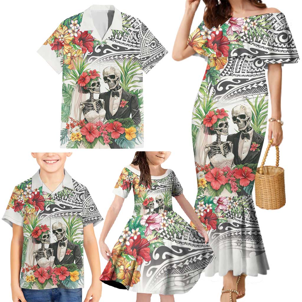 Skeleton Love for Valentine’s Day Family Matching Mermaid Dress and Hawaiian Shirt Polynesian Tribal Love Forever