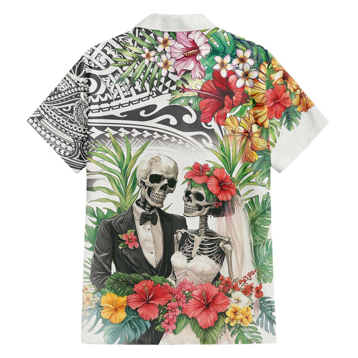 Skeleton Love for Valentine’s Day Family Matching Off The Shoulder Long Sleeve Dress and Hawaiian Shirt Polynesian Tribal Love Forever