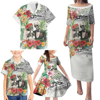 Skeleton Love for Valentine’s Day Family Matching Puletasi and Hawaiian Shirt Polynesian Tribal Love Forever