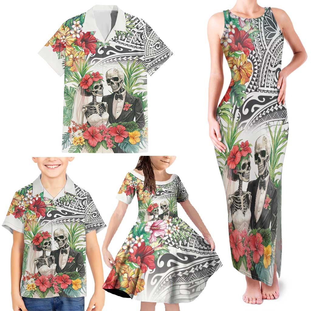 Skeleton Love for Valentine’s Day Family Matching Tank Maxi Dress and Hawaiian Shirt Polynesian Tribal Love Forever