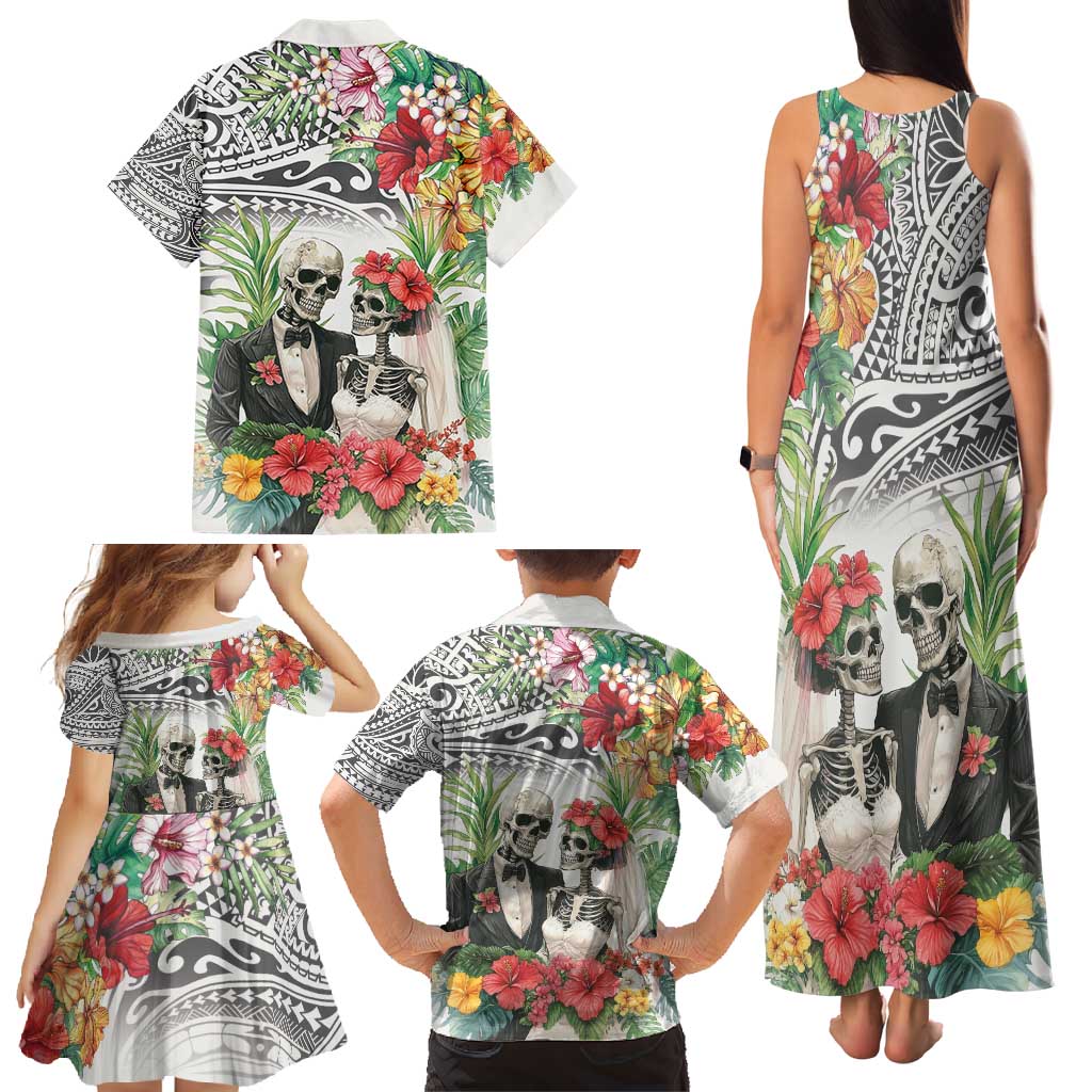 Skeleton Love for Valentine’s Day Family Matching Tank Maxi Dress and Hawaiian Shirt Polynesian Tribal Love Forever