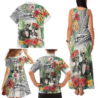 Skeleton Love for Valentine’s Day Family Matching Tank Maxi Dress and Hawaiian Shirt Polynesian Tribal Love Forever