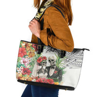 Skeleton Love for Valentine’s Day Leather Tote Bag Polynesian Tribal Love Forever