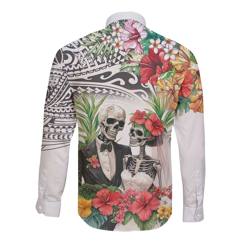 Skeleton Love for Valentine’s Day Long Sleeve Button Shirt Polynesian Tribal Love Forever