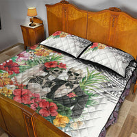 Skeleton Love for Valentine’s Day Quilt Bed Set Polynesian Tribal Love Forever