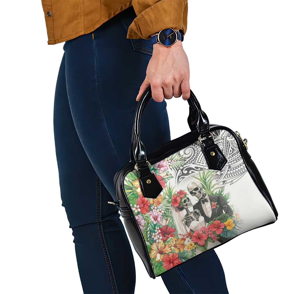 Skeleton Love for Valentine’s Day Shoulder Handbag Polynesian Tribal Love Forever