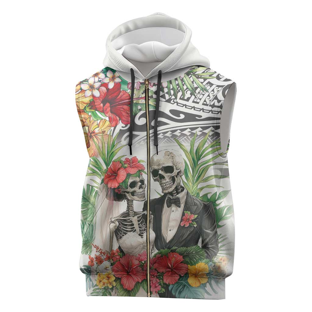Skeleton Love for Valentine’s Day Sleeveless Zip Hoodie Polynesian Tribal Love Forever - Polynesian Pride